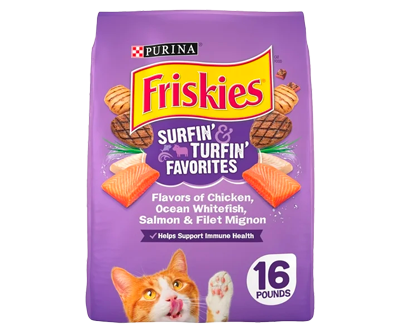 Purina Friskies Dry Cat Food for Adult Cats & Kittens, Surfin' & Turfin